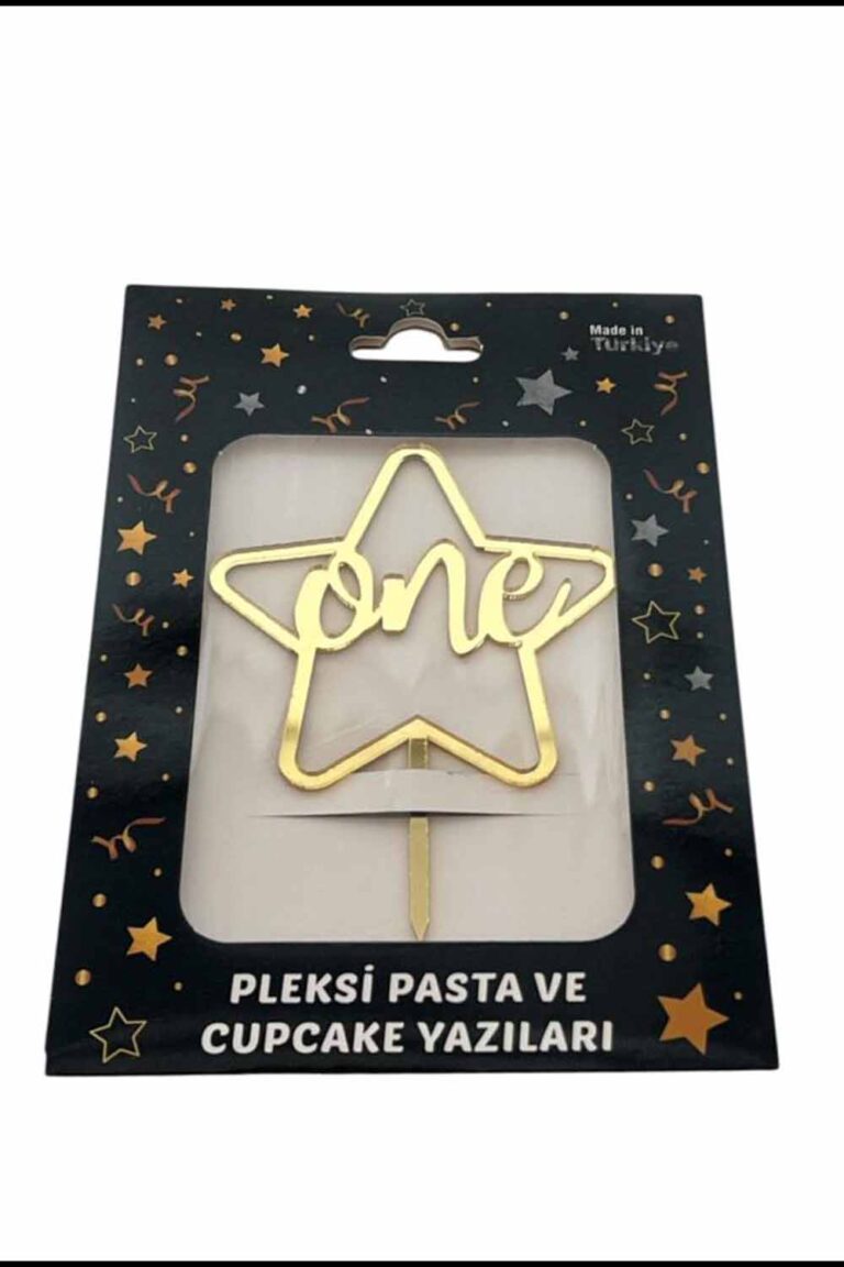 GOLD YILDIZ ONE YAZILI PLEKSİ PASTA SÜSÜ