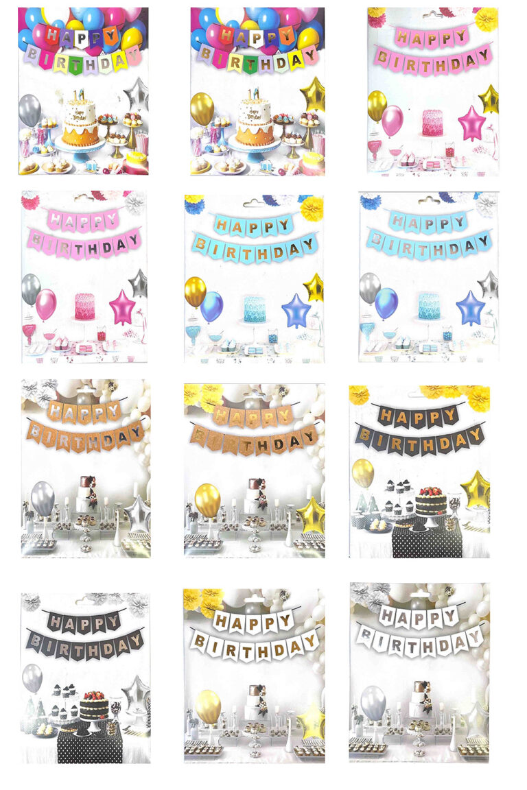 10'lu ALIM VARAKLI HAPPY BIRTHDAY BANNER 12 RENK