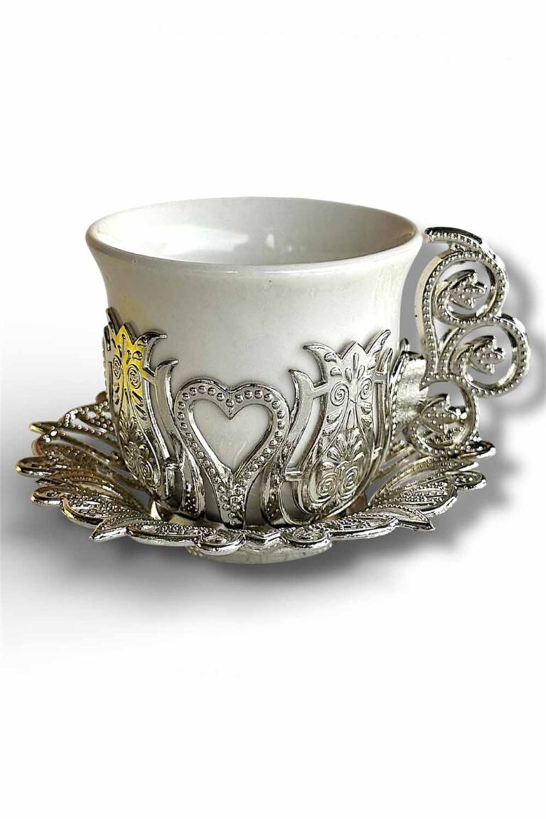 GÜMÜŞ KALP DESEN METAL DAMAT FİNCANI