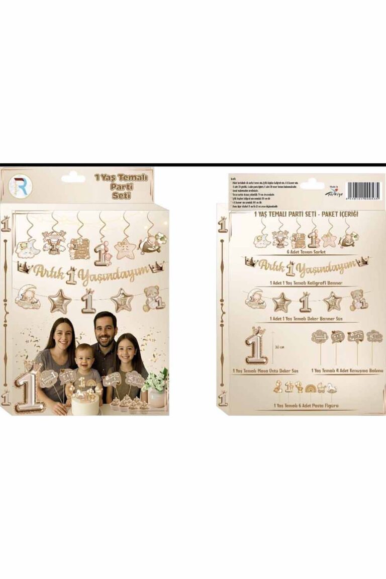 KREM KONSEPT ARTIK BİR YAŞINDAYIM PARTİ SETİ 30 PARÇA