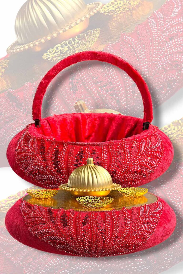 VİP KIRMIZI KADİFE KESME BONCUK APLİK SUPLA MODEL SEPET TEPSİ
